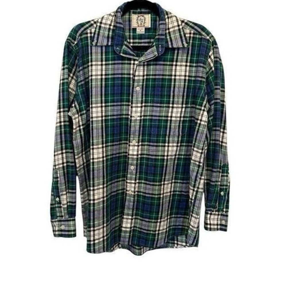 Vintage Sears Roebuck & Co Plaid Flannel Shirt M 100% Cotton 70s 80s Casual